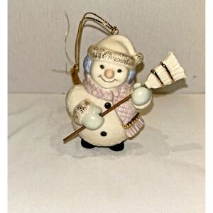 Vintage Lenox Jolly Snowman with‎ Broom Porcelain Ornament 1999 #6036629